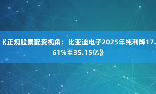 《正规股票配资视角：比亚迪电子2025年纯利降17.61%至35.15亿》