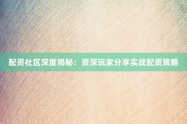 配资社区深度揭秘：资深玩家分享实战配资策略